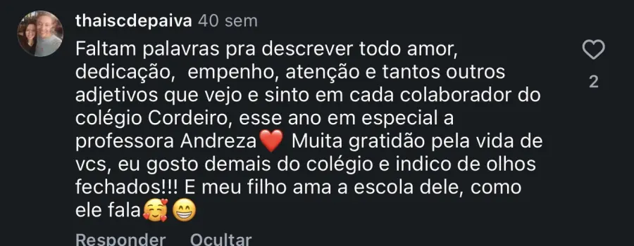 Depoimento de família do Colégio Cordeiro